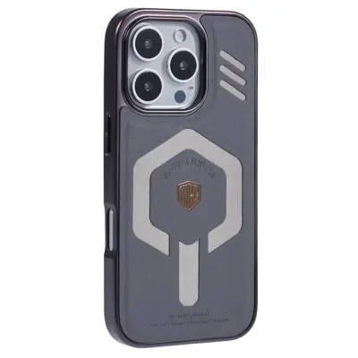 KIGC iPhone 16 Pro Mobilskal Magsafe Läder - Grå