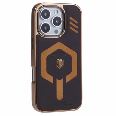 KIGC iPhone 16 Pro Mobilskal Magsafe Läder - Titanguld