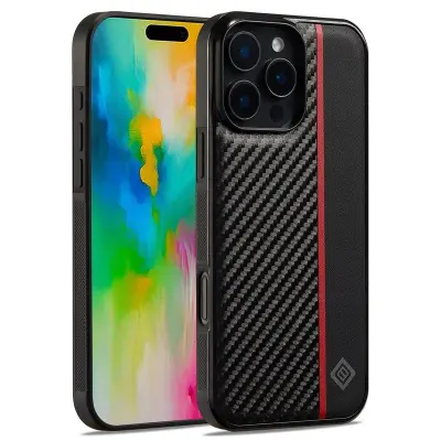 LC.IMEEKE iPhone 16 Pro Fodral KonstLäder - Carbon Fiber - Svart