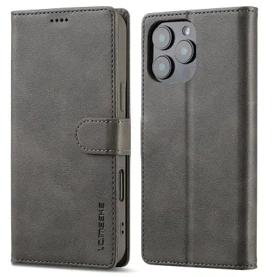 LC.IMEEKE iPhone 16 Pro Plånboksfodral Konstläder - Grå