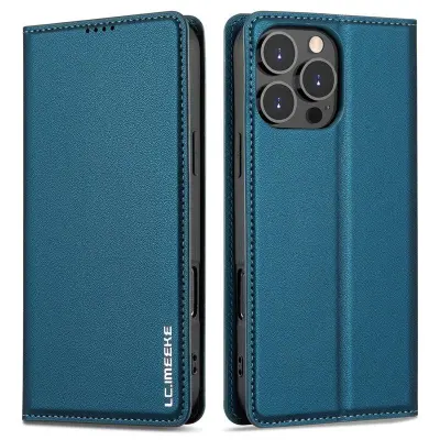 LC.IMEEKE L1 Series iPhone 16 Pro Plånboksfodral Konstläder - Blå
