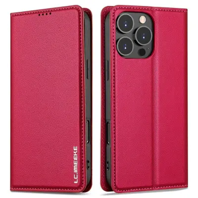 LC.IMEEKE L1 Series iPhone 16 Pro Plånboksfodral Konstläder - Röd