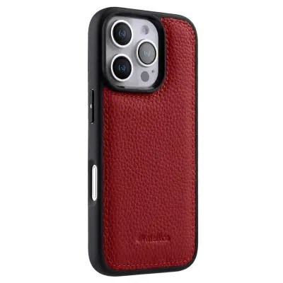 MELKCO iPhone 16 Pro Mobilskal Äkta Läder Belagt PC - Röd