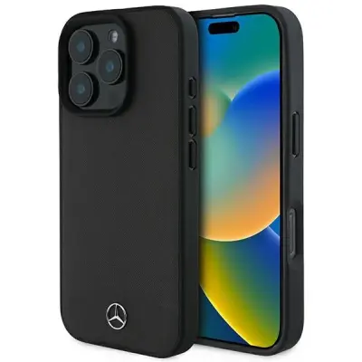 Mercedes iPhone 16 Pro Mobilskal MagSafe Textured Plain Läder - Svart