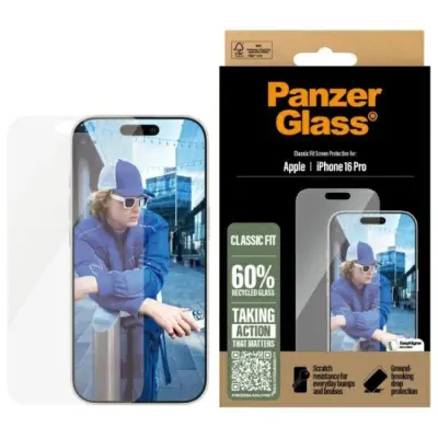 PanzerGlass iPhone 16 Pro Härdat Glas Skärmskydd Classic Fit - Clear