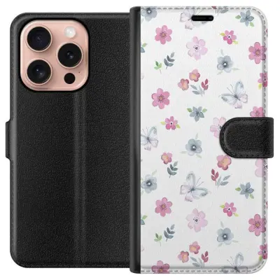 Plånboksfodral till Apple iPhone 16 Pro med Blommor och fjärillar