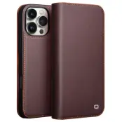 Qialino iPhone 16 Pro Plånboksfodral Äkta läder - Brun