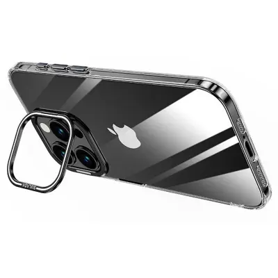 SULADA iPhone 16 Pro Mobilskal Fällbart Kamera Ställ TPU+PC Klar Svart