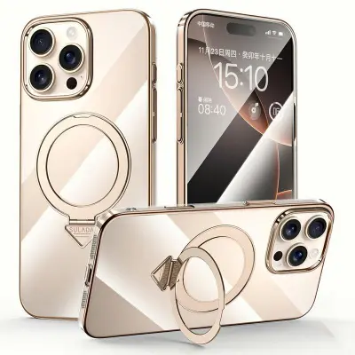 SULADA iPhone 16 Pro Mobilskal MagSafe Kickstand Klar PC Guld