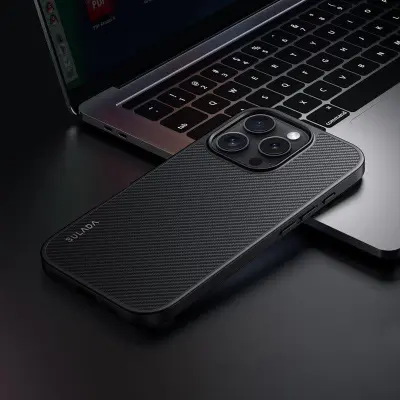 SULADA iPhone 16 Pro Mobilskal MagSafe Metallram PU+TPU Svart