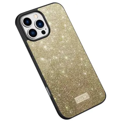 SULADA iPhone 16 Pro Skal PU Läder + PC + TPU Glittrande Guld