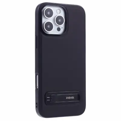 X-LEVEL iPhone 16 Pro Fodral Konstläder belagd TPU Med Ställ - Svart