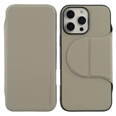 X-LEVEL iPhone 16 Pro Mobilskal Läder Flip Ställ Grå