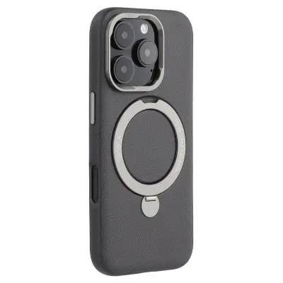 X-LEVEL iPhone 16 Pro Mobilskal med Ställ, PC + PU, Svart