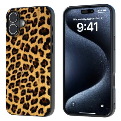 ABEEL iPhone 16 Fodral KonstLäder Leopard Guld