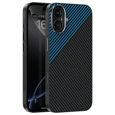 ABEEL iPhone 16 Mobilskal MagSafe Carbon Fiber Texture - Blå (Svart/Blå)