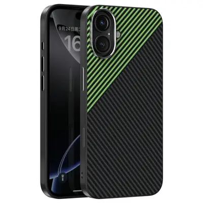 ABEEL iPhone 16 Mobilskal MagSafe Carbon Fiber Texture (Svart/Grön)