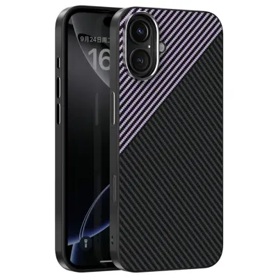 ABEEL iPhone 16 Mobilskal MagSafe Carbon Fiber Texture (Svart/Lila)