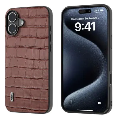 ABEEL iPhone 16 Mobilskal Äkta Läder + PC + TPU Stöttålig - Brun