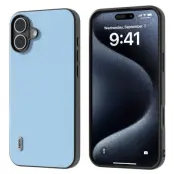 ABEEL Mobilskal till iPhone 16 Äkta Läder Coated PC+TPU Hybrid Blå