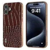 ABEEL Mobilskal till iPhone 16 Electroplaterad Äkta Läder - Brun