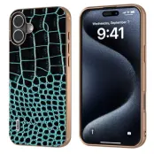 ABEEL Mobilskal till iPhone 16 Electroplating Äkta Läder - Grön