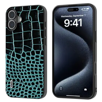 ABEEL iPhone 16 Mobilskal Krokodil Textur Äkta Läder - Grön