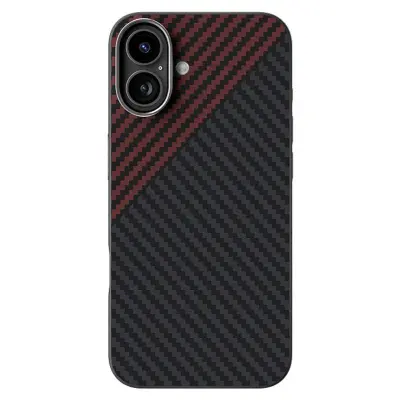 ABEEL iPhone 16 Mobilskal MagSafe Kolfiber Svart/Röd