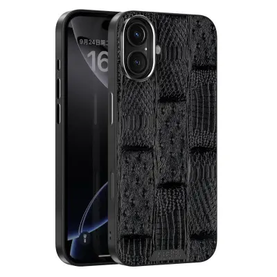 ABEEL iPhone 16 Mobilskal MagSafe Kompatibel Äkta Läder Svart