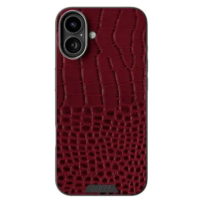 ABEEL iPhone 16 Mobilskal MagSafe Kompatibel Äkta Läder Röd