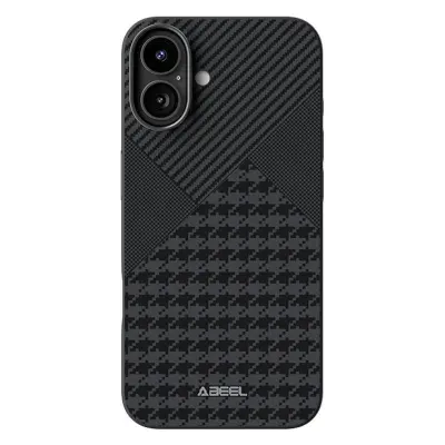 ABEEL iPhone 16 Mobilskal MagSafe Micro-Prägling TPU Läder Svart