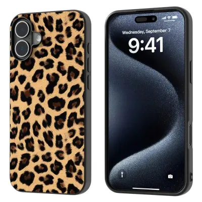 ABEEL iPhone 16 Mobilskal PU Läder Leopard Champagne Guld