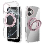 ABEEL Q-LUCK iPhone 16 Skal med Kickstand Shockproof - Rosa