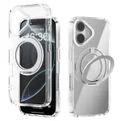 ABEEL Q-LUCK iPhone 16 Skal med Rotera Kickstand Silver