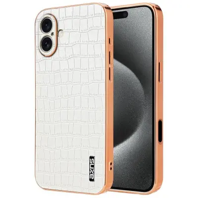 AZNS iPhone 16 Fodral Electroplating KonstLäder - Vit