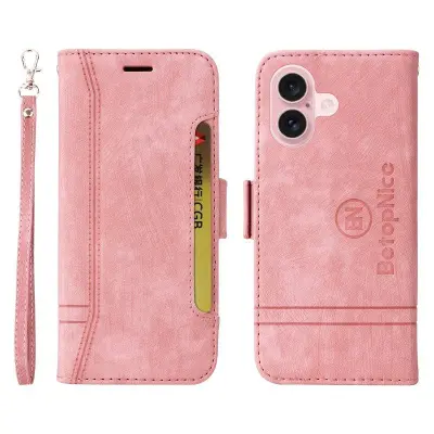 BETOPNICE 001 för iPhone 16 Plånboksfodral Konstläder - Rosa