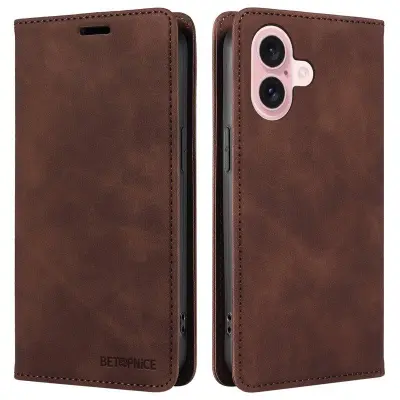 BETOPNICE 003 iPhone 16 Plånboksfodral i Konstläder - Brun