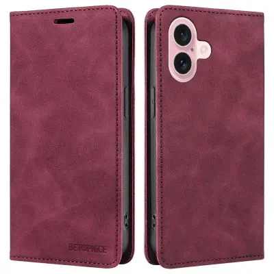 BETOPNICE 003 iPhone 16 Plånboksfodral i Konstläder - Röd