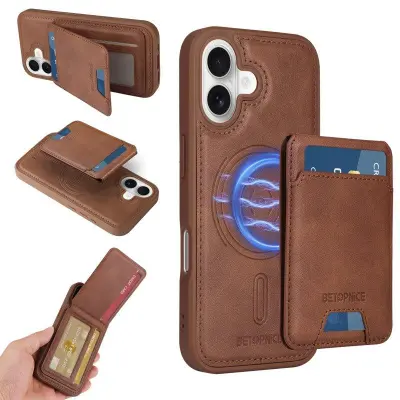 BETOPNICE iPhone 16 Fodral KonstLäder - Brun - RFID-Skydd