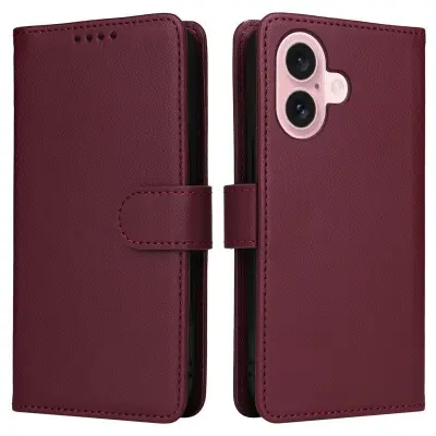 BETOPNICE iPhone 16 Plånboksfodral Magnetiskt Detachable Konstläder - Vinröd