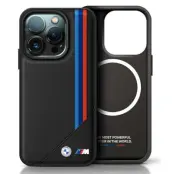 BMW iPhone 16 Mobilskal MagSafe Meshed Tricolor Stripes - Svart