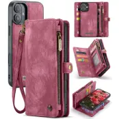 CASEME 008 iPhone 16 Plånboksfodral i Konstläder med Avtagbar Röd