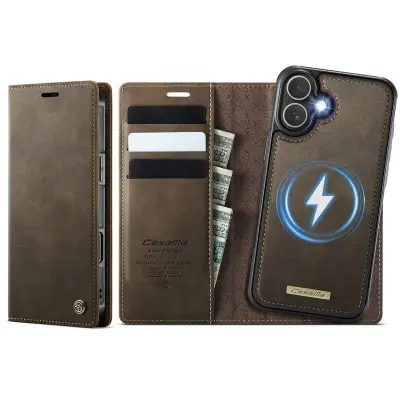 CASEME C49 iPhone 16 Mobilskal MagSafe RFID Blocker Läder Kaffe