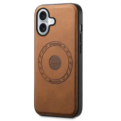 DENIOR A11 iPhone 16 Fodral Läder+PC+TPU Brun