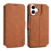 DENIOR B07 iPhone 16 Fodral Äkta läder + PC Magnetiskt brunt