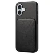 DENIOR D04 iPhone 16 Fodral Konstläder Ställ - Svart