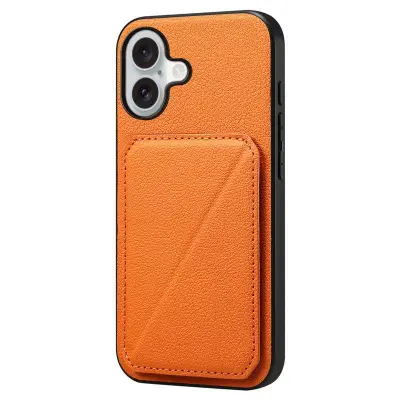 DENIOR D04 iPhone 16 Fodral Läder+PC+TPU Ställ - Orange