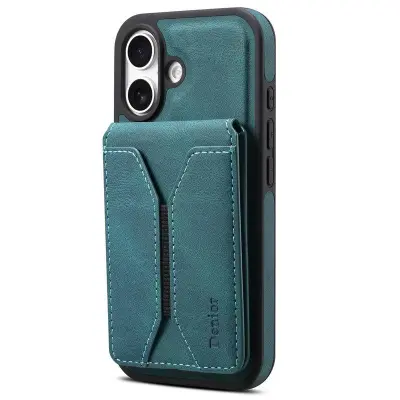 DENIOR D18 iPhone 16 Fodral Ring Ställ Konstläder Blå