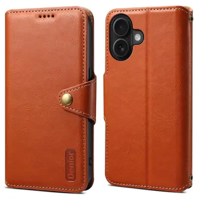 DENIOR iPhone 16 Plånboksfodral Konstläder - Brun