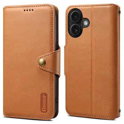 DENIOR iPhone 16 Fodral Plånbok Äkta Läder Khaki